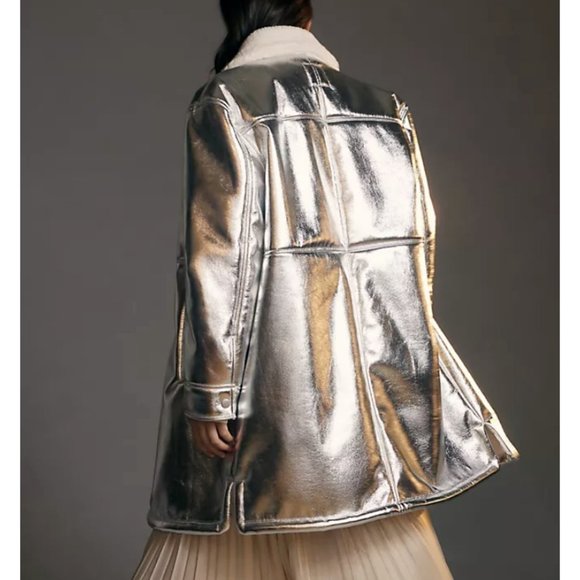 7 For All Mankind Los Angeles Silver Faux Shearling Coat Jacket ( S ) - Picture 3 of 6